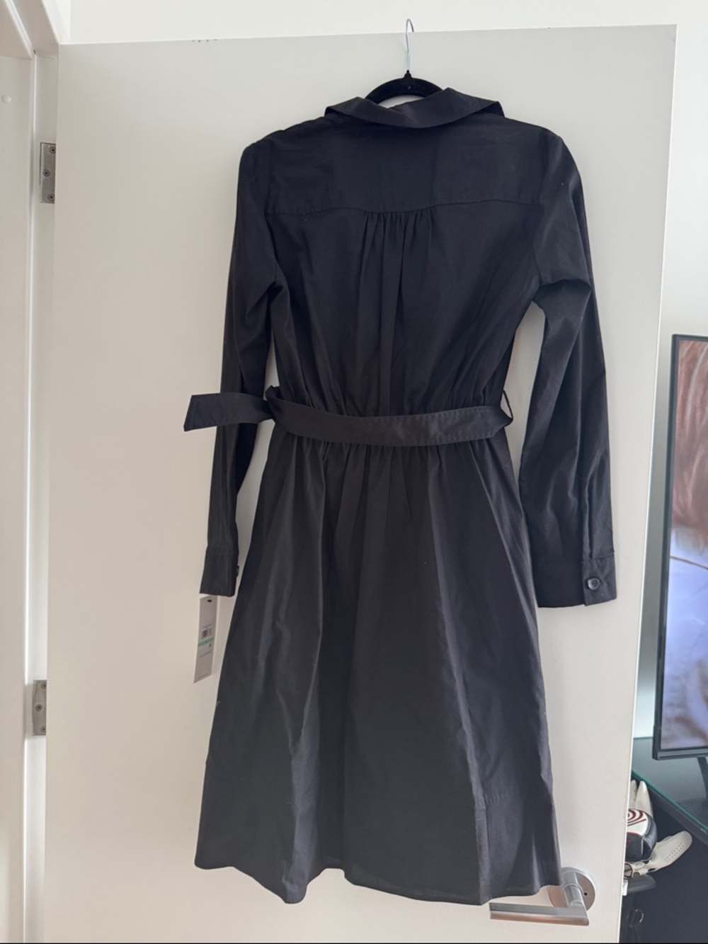 Calvin Klein Black midi Sleeve Belted Shirt Dress - Picture 4 of 4